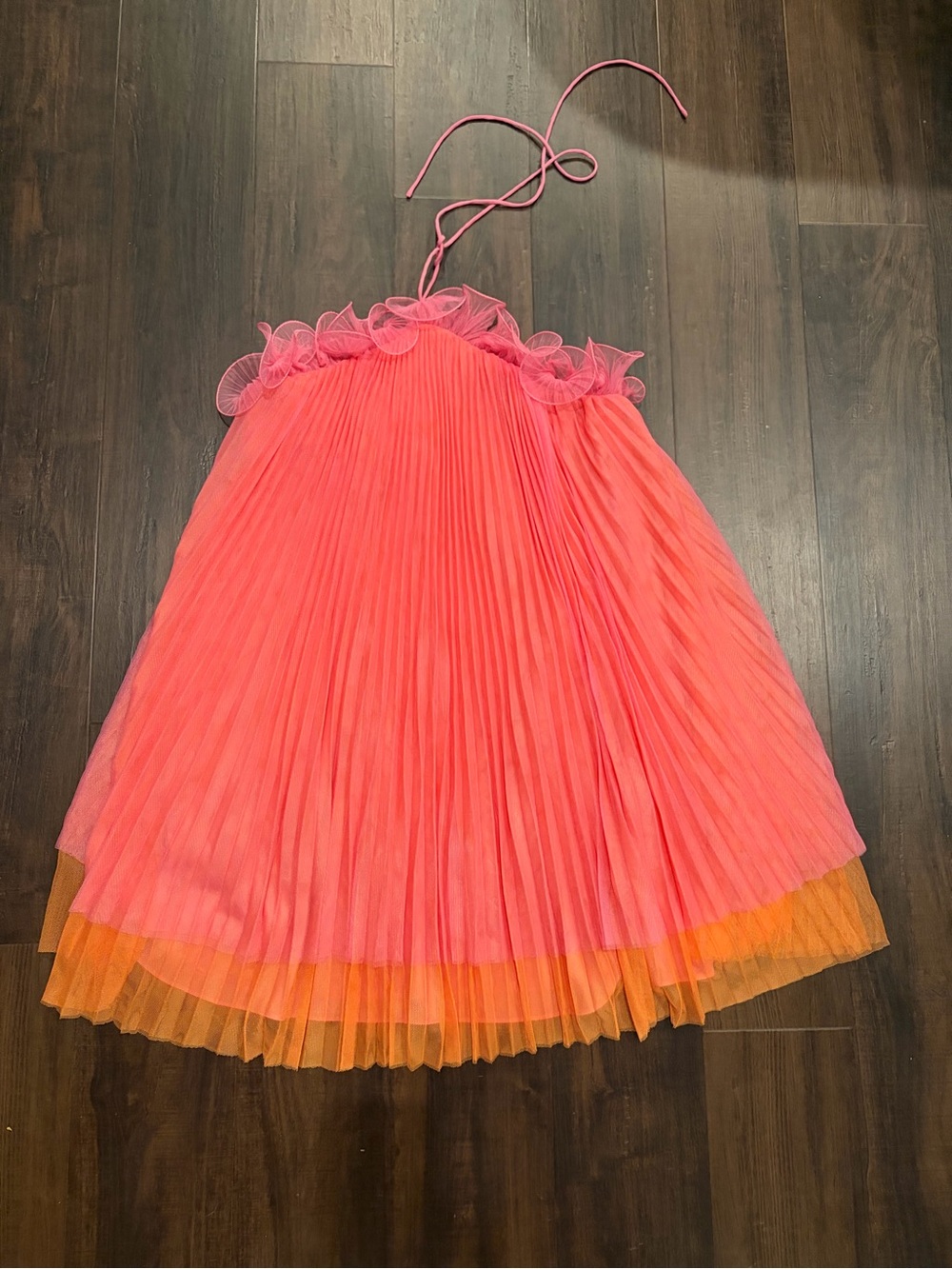 AMUR Tate Halter Tulle Mini Dress Pink Orange Size 2 - Picture 5 of 11